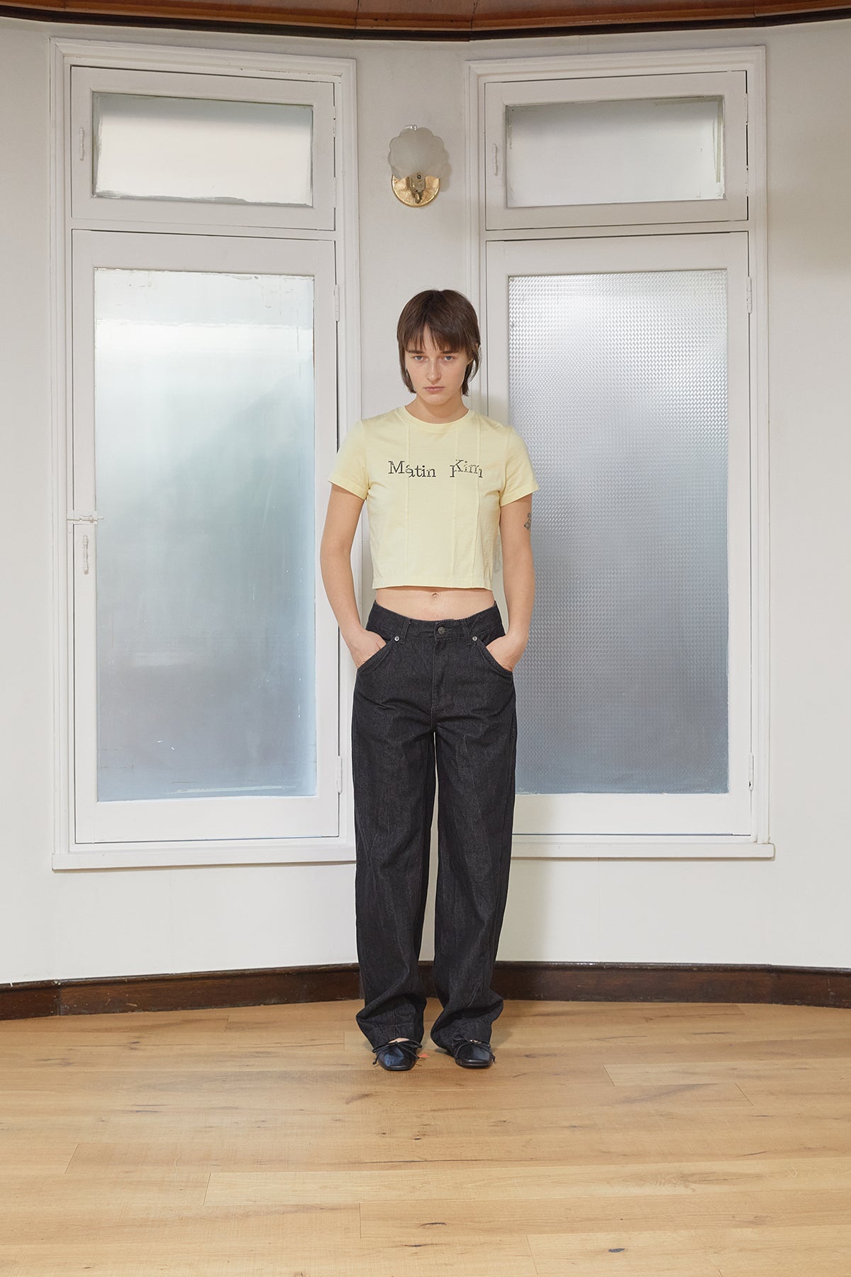 Matin Kim - Unbalance Typo Logo Crop Top (Yellow) product image 9 | TRAB K-Fashion Australia