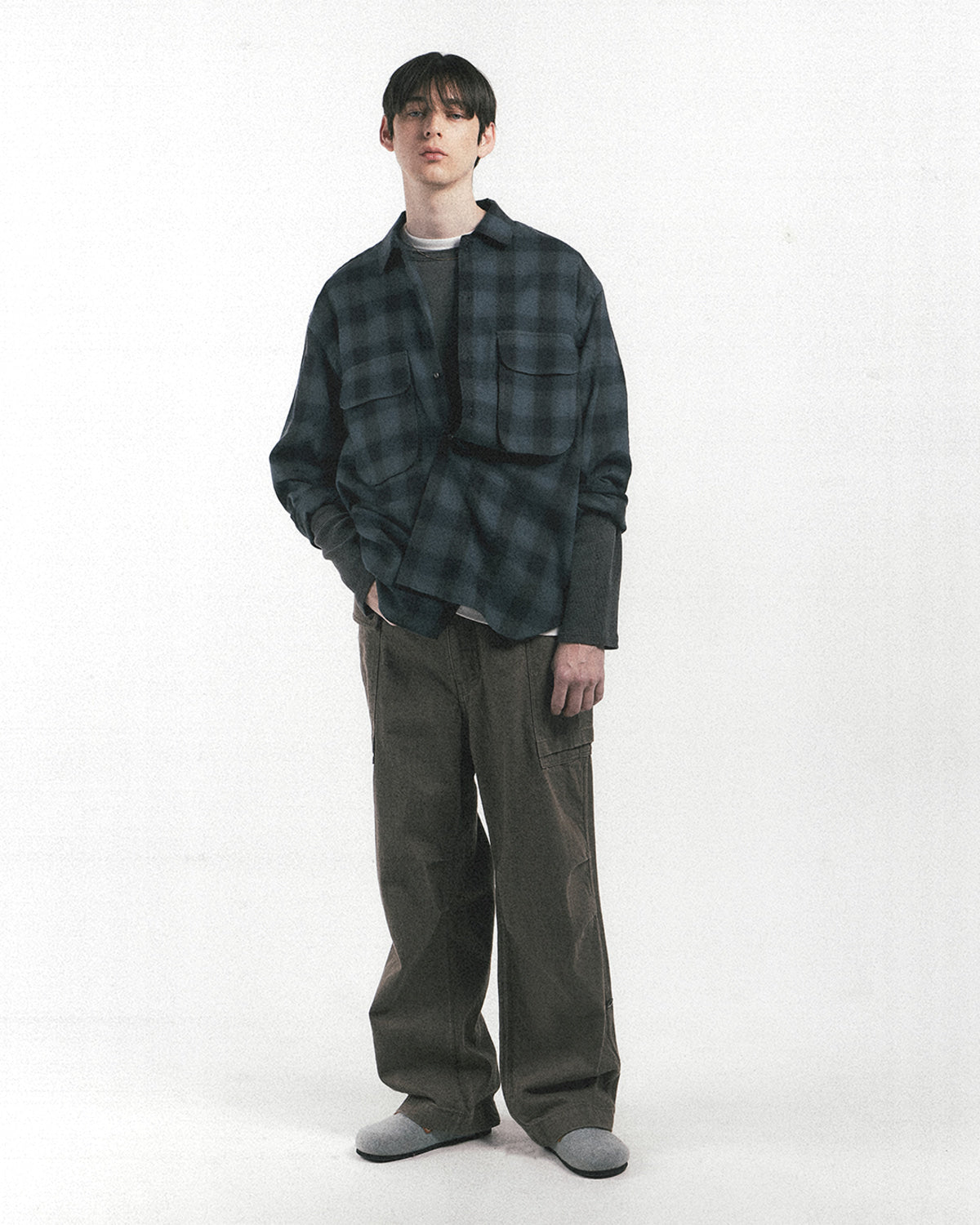 Eastlogue - Comfy Wide Shirts (Charcoal Ombre Check) product image 1 | TRAB K-Fashion Australia