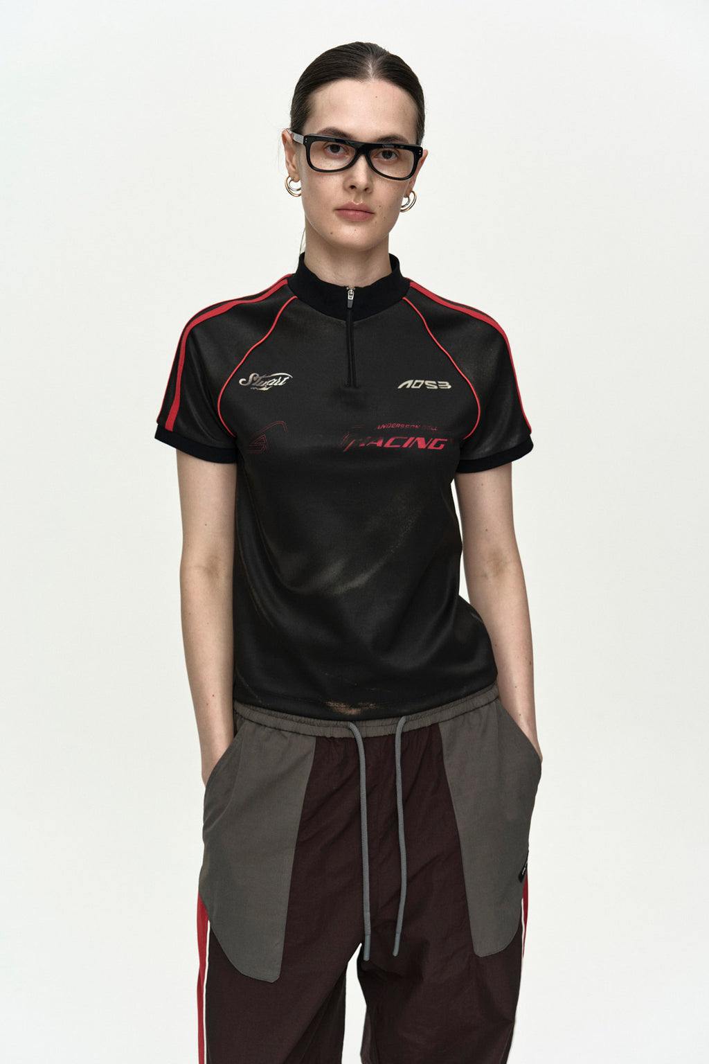 Andersson Bell - Unisex Color Block Nylon Track Pants (Red/Brown) product image 3 | TRAB K-Fashion Australia