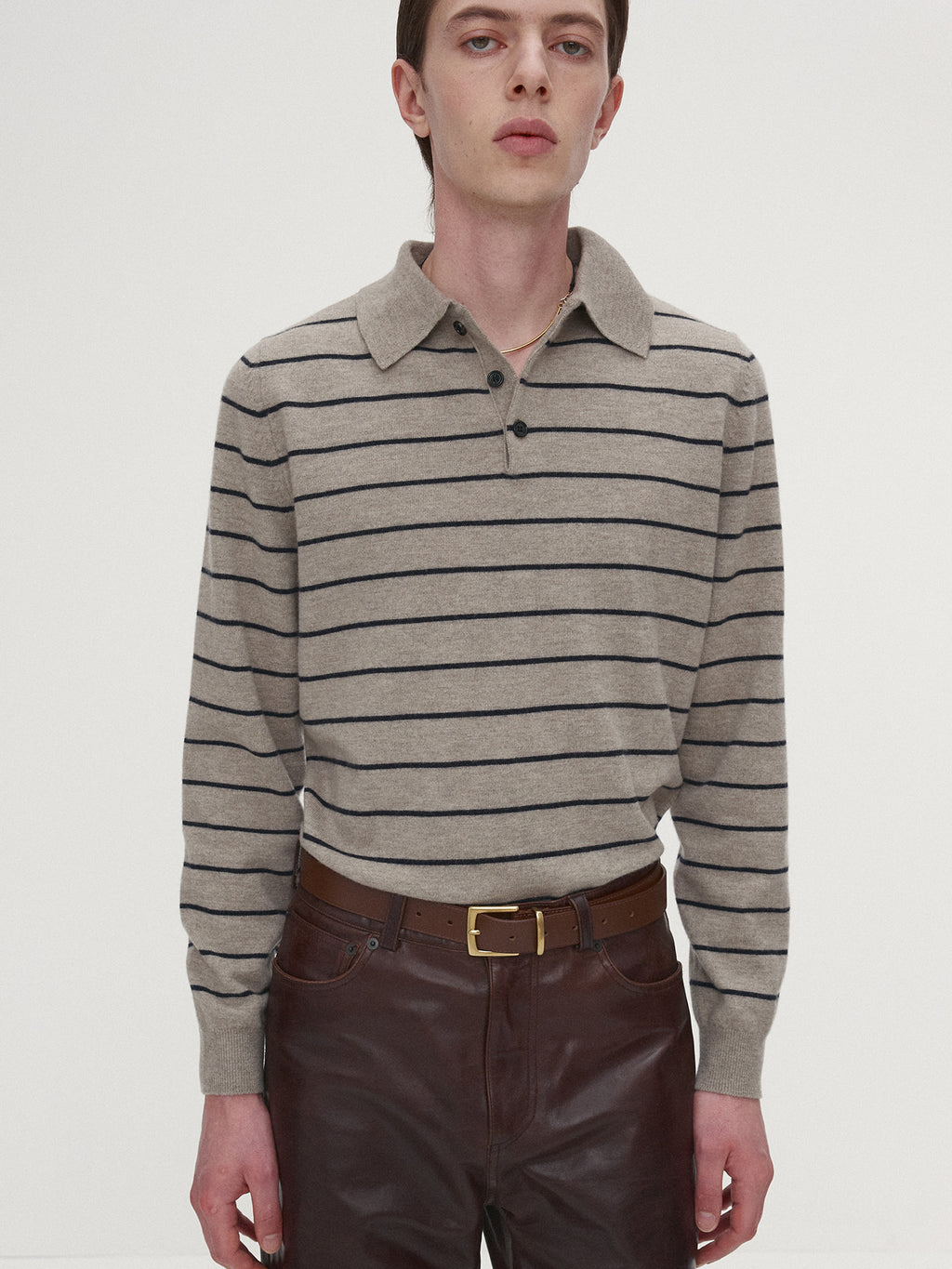 Tonywack - Super Fine Wool Stripe Polo Knit (Beige/Navy) product image 4 | TRAB K-Fashion Australia