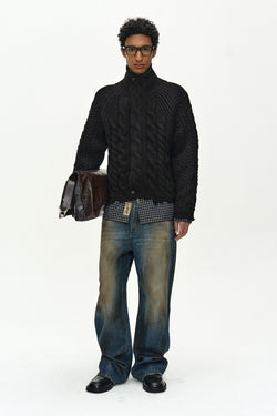 Andersson Bell - Fisherman Cable Zip-Up Sweater (Black) product image 1 | TRAB K-Fashion Australia