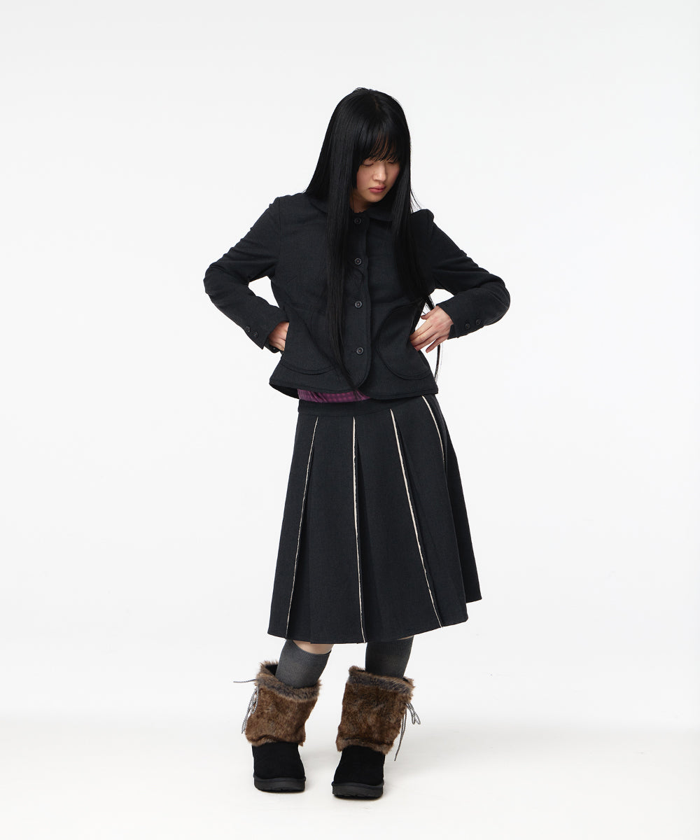 Coyseio - Raw Hem Pleats Skirt (Charcoal) product image 5 | TRAB K-Fashion Australia