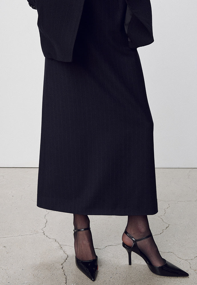Tonywack - Virgin Wool Long Pencil Skirt (Navy Pinstripe) product image 4 | TRAB K-Fashion Australia