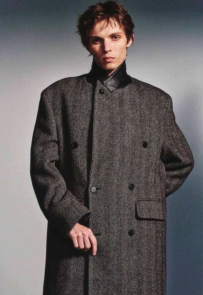 Art if acts - Leather Collar Double-Breasted Coat (Taupe) product image 6 | TRAB K-Fashion Australia