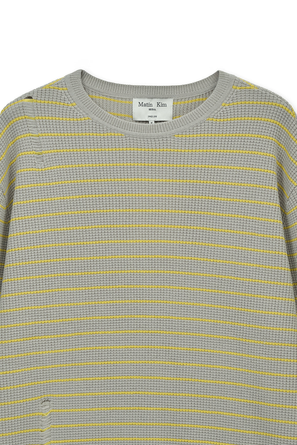 Matin Kim - Stripe Damaged Loose Pullover (Beige) product image 3 | TRAB K-Fashion Australia