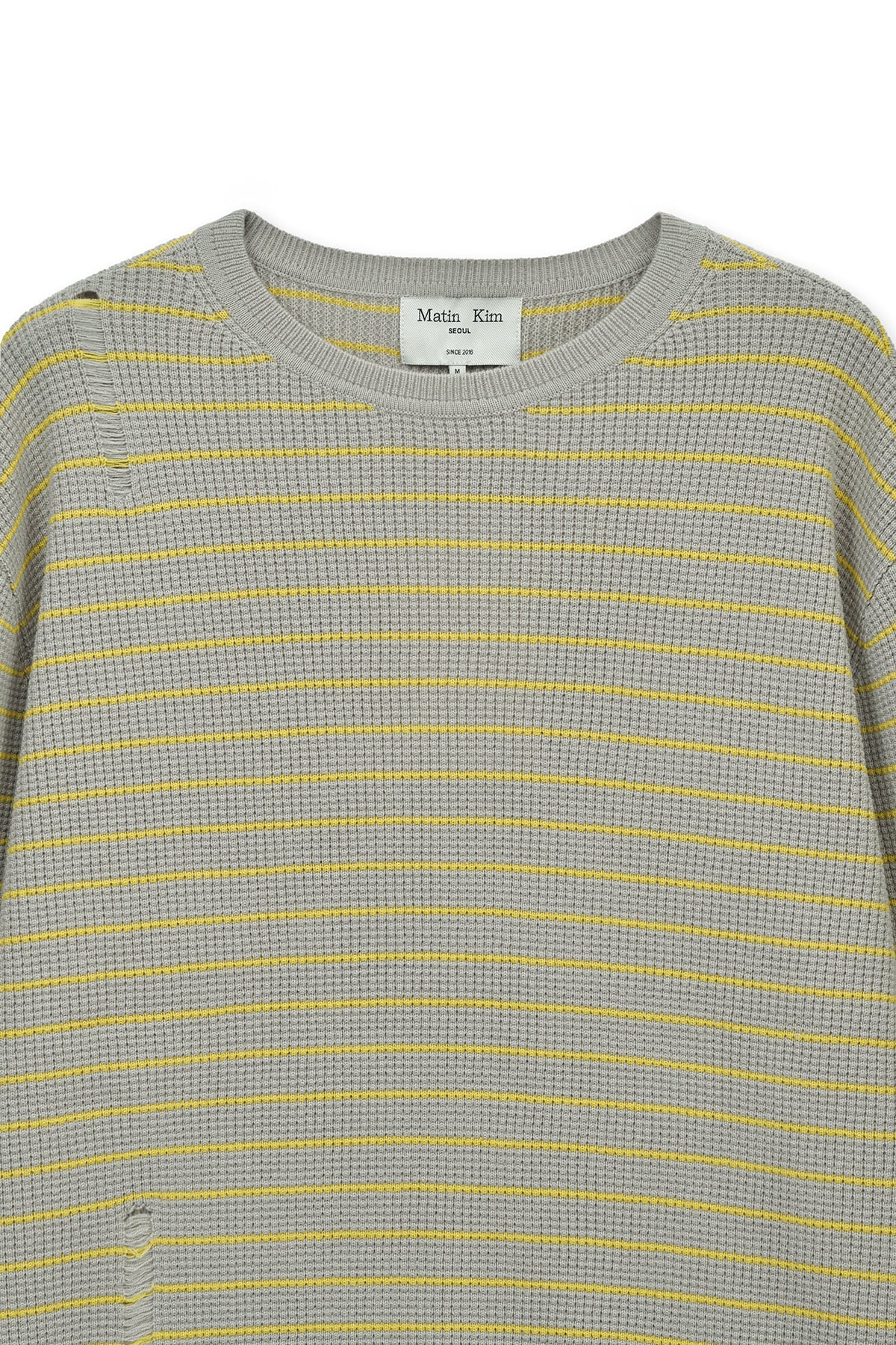 Matin Kim - Stripe Damaged Loose Pullover (Beige) product image 3 | TRAB K-Fashion Australia