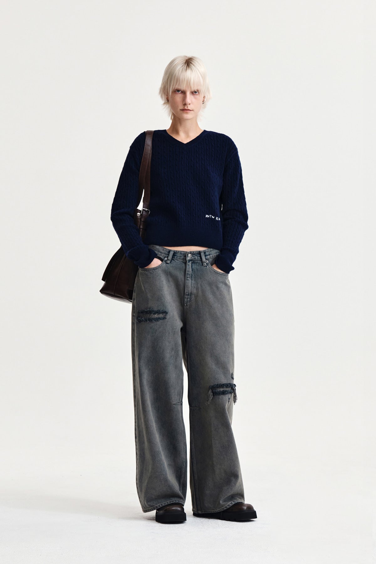 Matin Kim - Shiny Cable Pullover (Navy) product image 9 | TRAB K-Fashion Australia