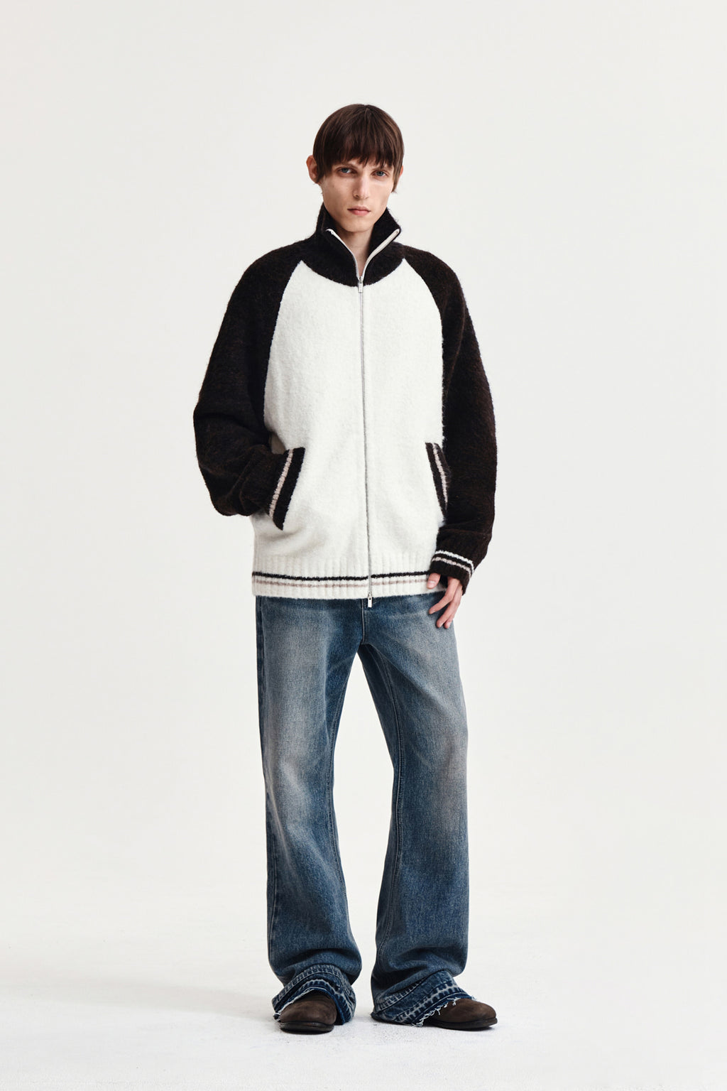 Matin Kim - High Neck Raglan Knit Zip Up (Dark Brown) product image 8 | TRAB K-Fashion Australia