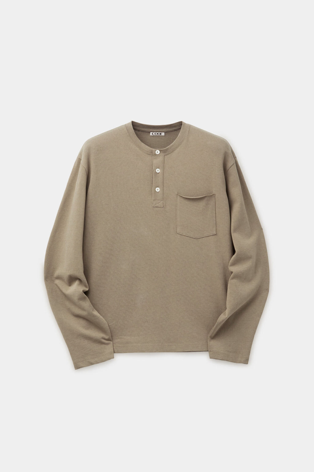 Coor - One-Pocket Long Sleeve Henley T-Shirt (Olive Khaki) product image 1 | TRAB K-Fashion Australia