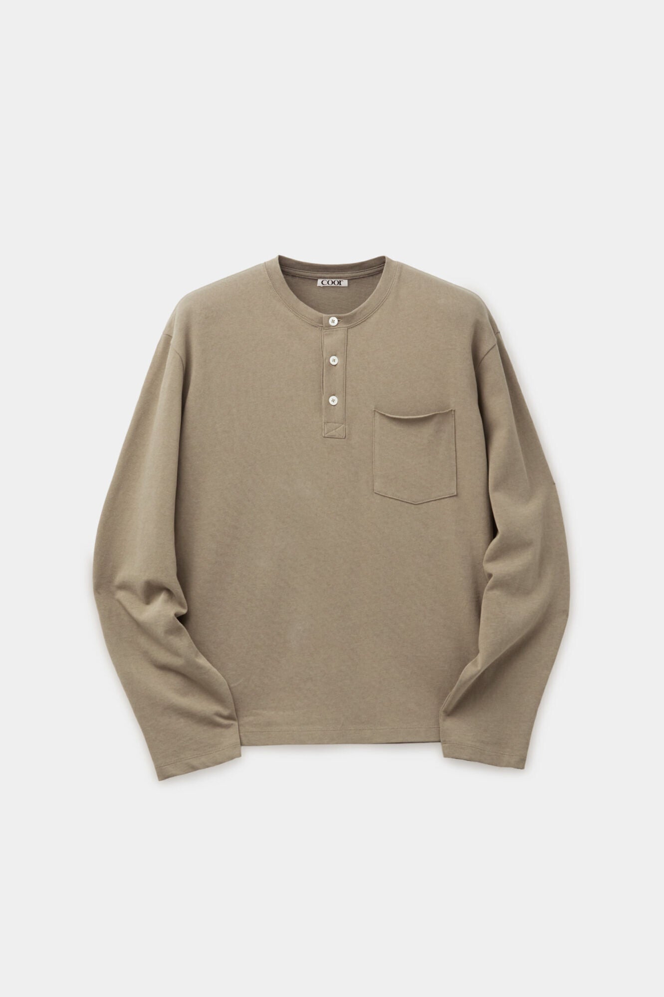 Coor - One-Pocket Long Sleeve Henley T-Shirt (Olive Khaki) product image 1 | TRAB K-Fashion Australia