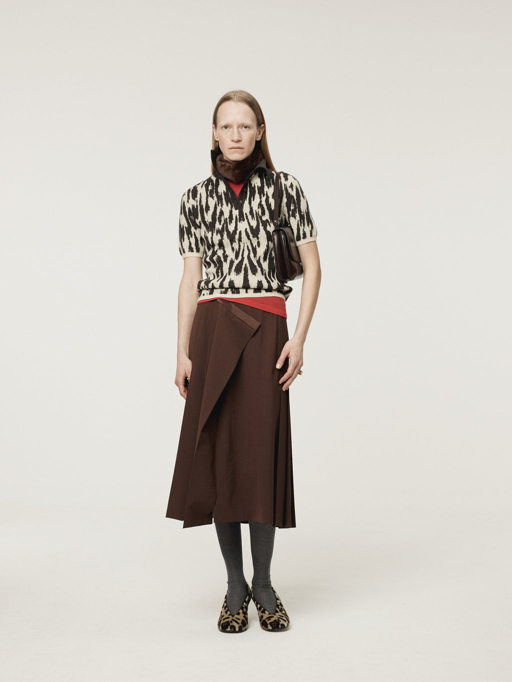 Recto - Leopard Jacquard Polo Knit Top (Dark Brown) product image 4 | TRAB K-Fashion Australia