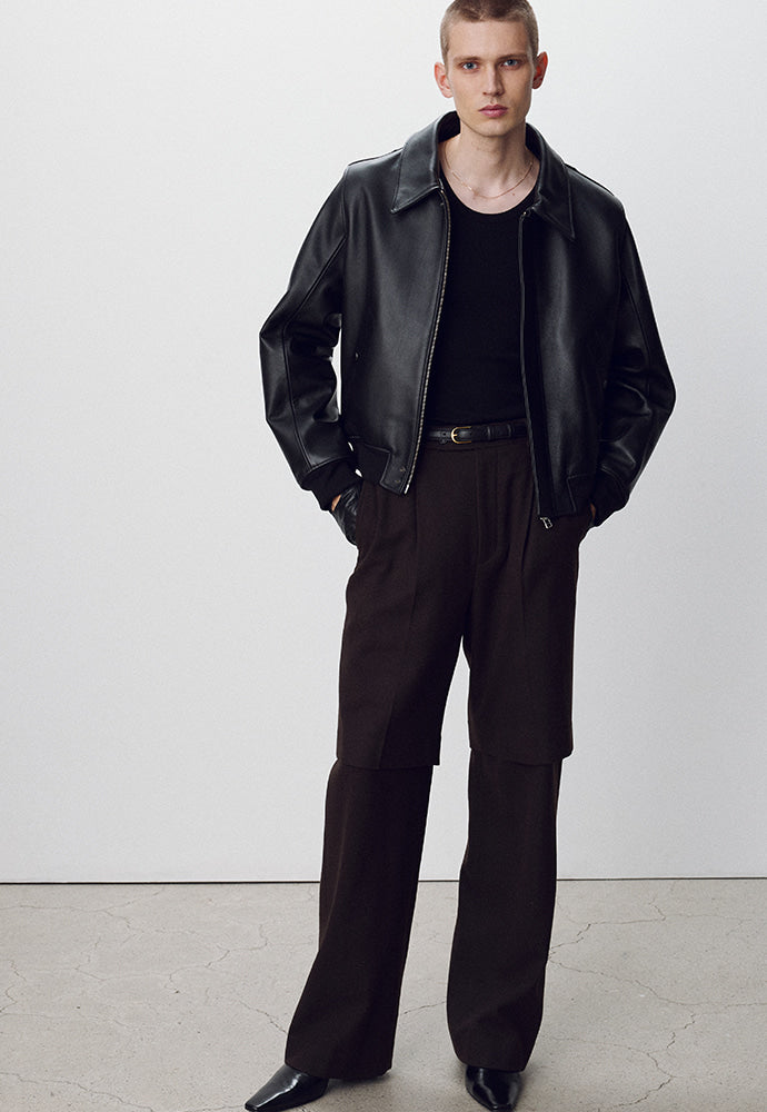 Tonywack - Shearling Collar Leather Bomber Jacket (Black) product image 4 | TRAB K-Fashion Australia