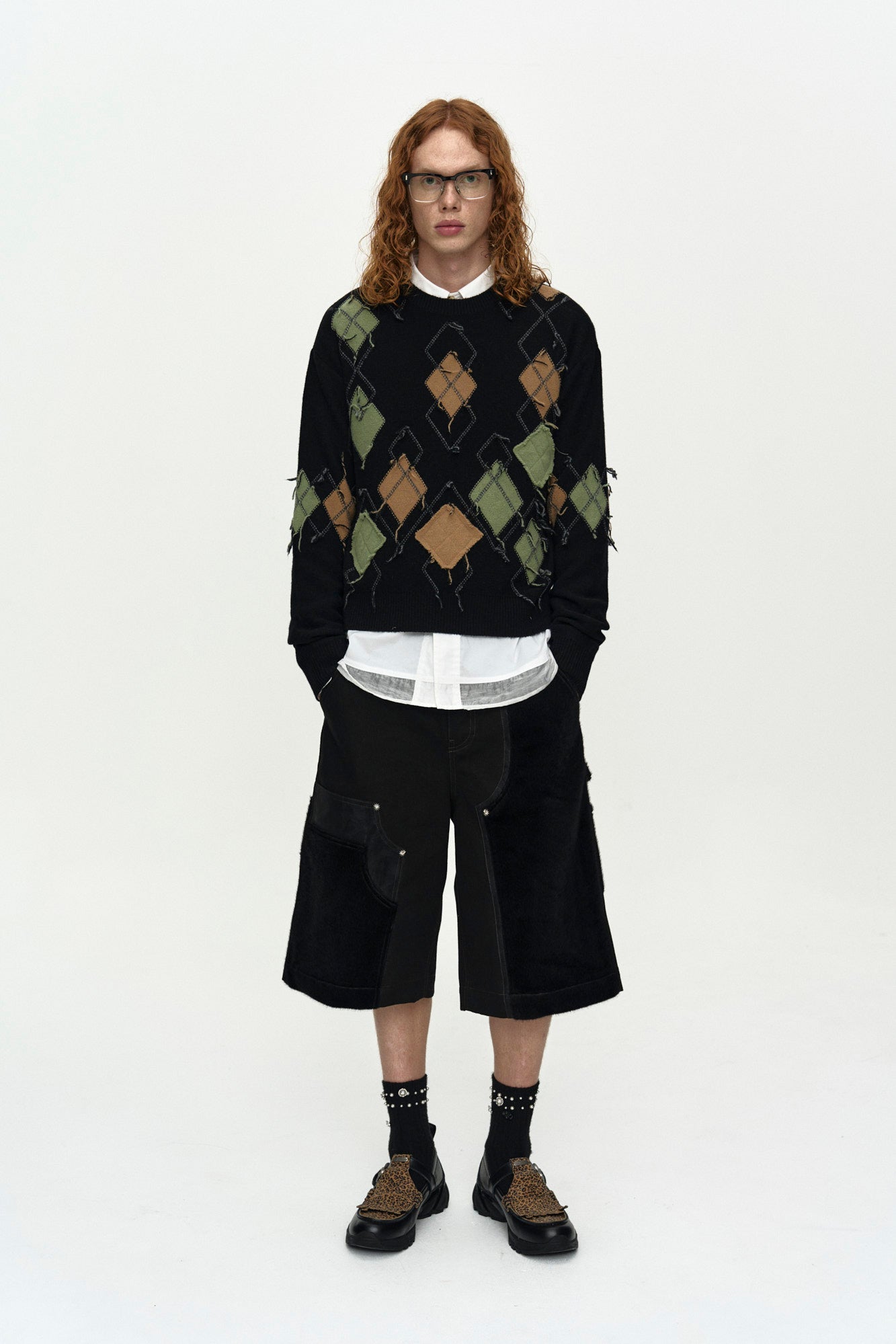 Andersson Bell - Faux Pony Patchwork Carpenter Shorts (Black) product image 8 | TRAB K-Fashion Australia