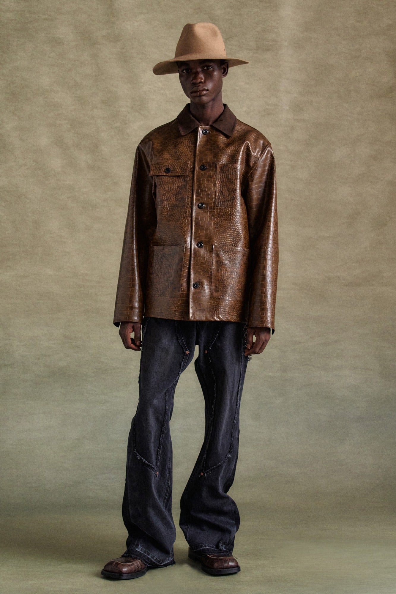 Andersson Bell - Faux Leather Work Jacket (Brown) product image 1 | TRAB K-Fashion Australia