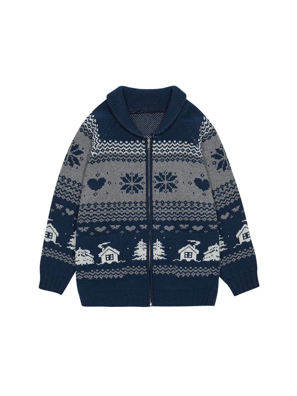 Margarin Fingers - Lambswool Cowichan Knit Zip-Up (Navy) product image 2 | TRAB K-Fashion Australia