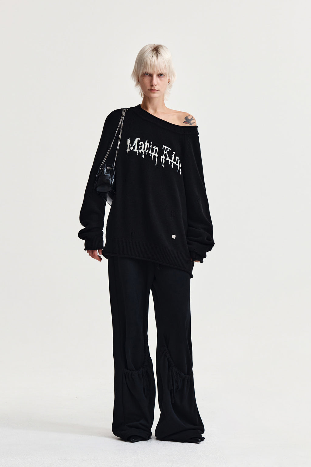 Matin Kim - Two Way Off Shoulder Damage Pullover (Black) product image 8 | TRAB K-Fashion Australia