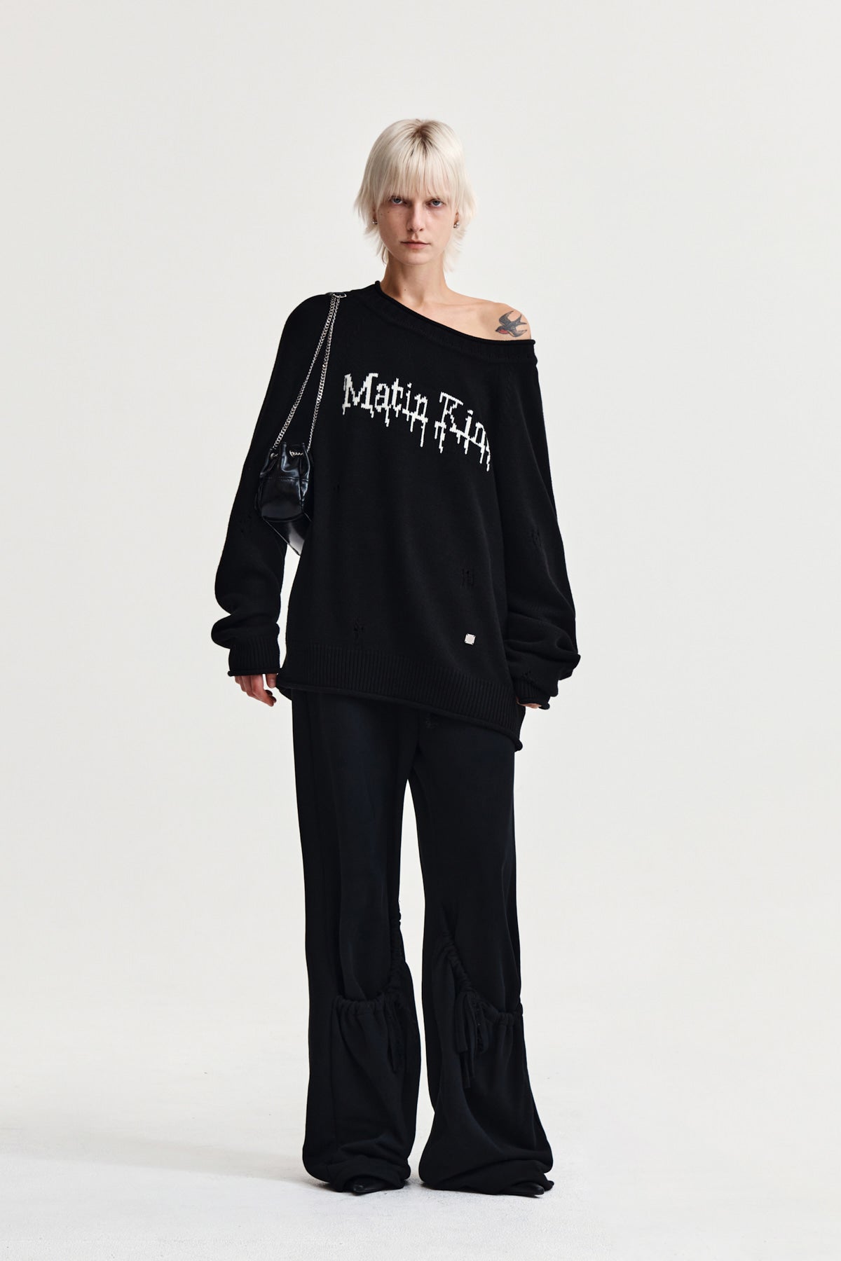 Matin Kim - Two Way Off Shoulder Damage Pullover (Black) product image 8 | TRAB K-Fashion Australia