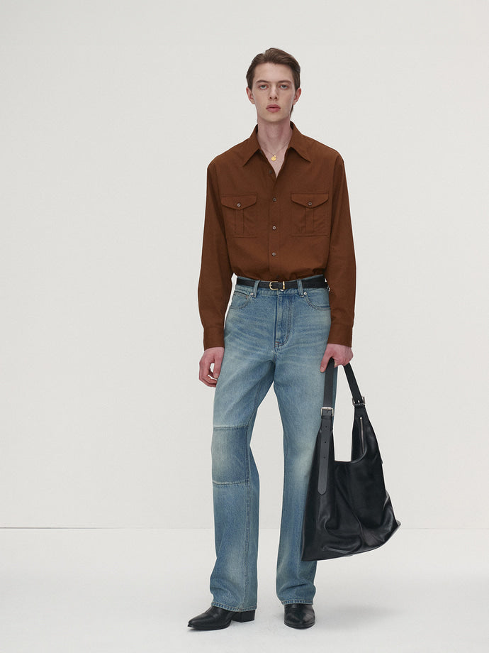 Tonywack - Sand-Washed Cotton Officer Shirt (Amber Brown) product image 2 | TRAB K-Fashion Australia