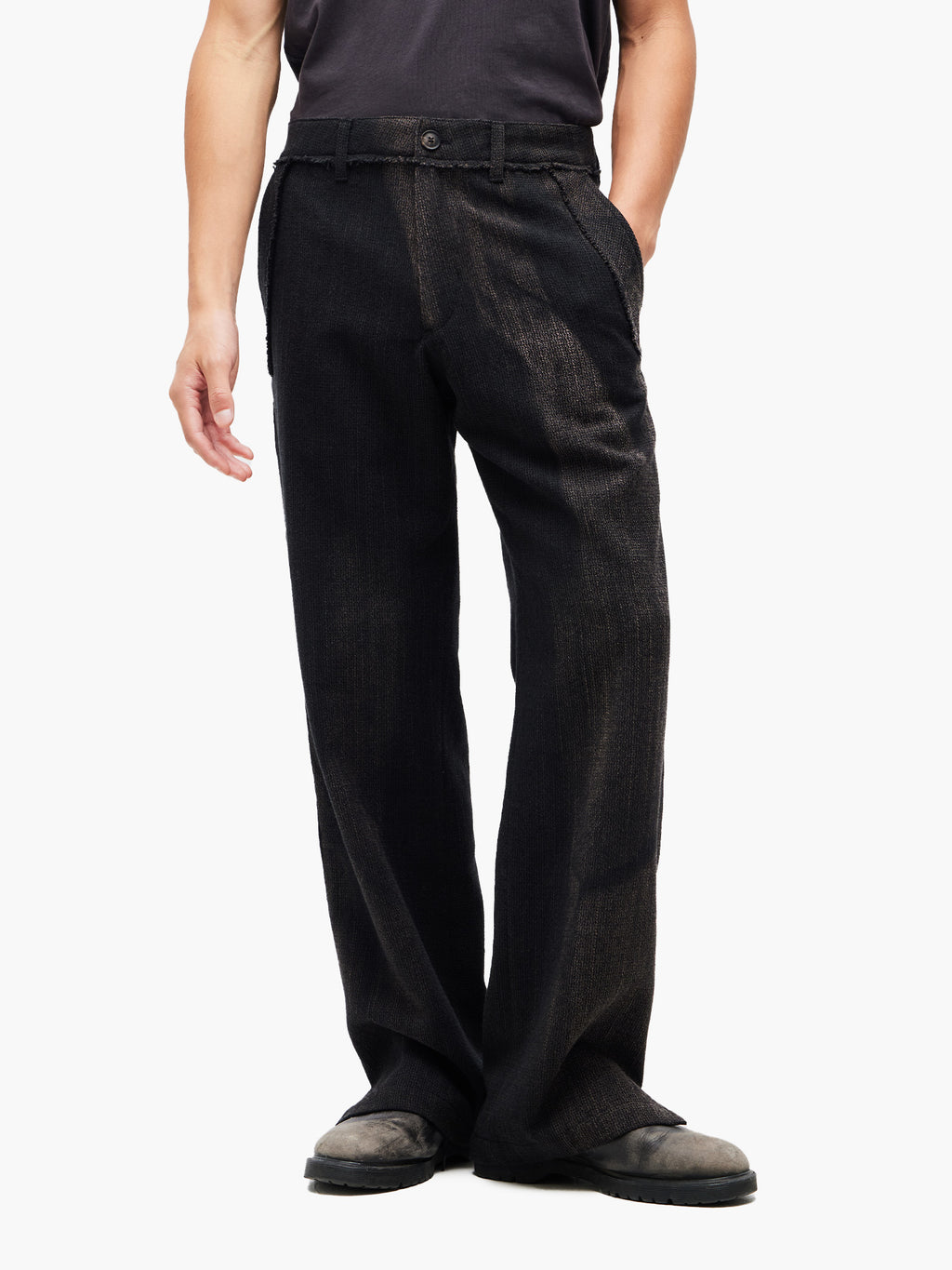 Jiyong Kim - Sun-Bleached Raw-Edge Straight Trousers (Black) product image 3 | TRAB K-Fashion Australia
