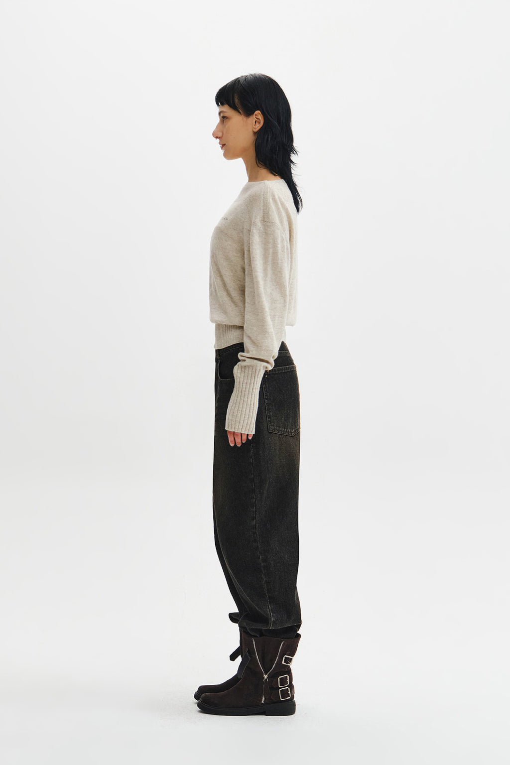 Matin Kim - Boat Neck Volume Sleeve Knit Pullover (Light Beige) product image 8 | TRAB K-Fashion Australia