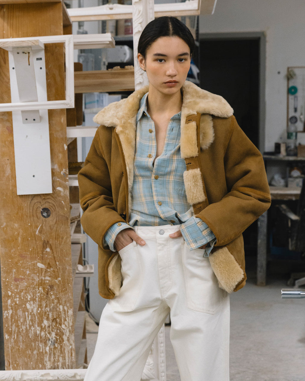 Eastlogue - Shearling Lumberjack Mouton Work Shirts (Beige Suede) product image 2 | TRAB K-Fashion Australia