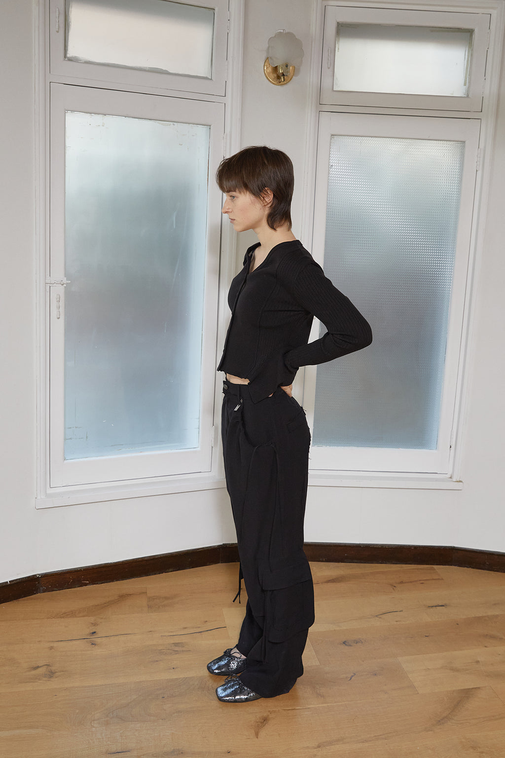 Matin Kim - Unbalance Cut Line Button Cardigan (Black) product image 12 | TRAB K-Fashion Australia