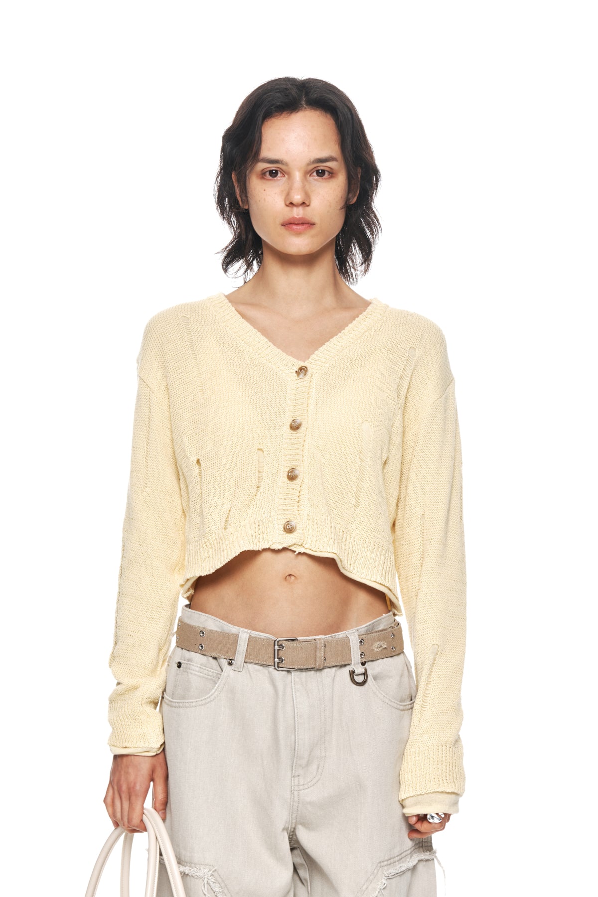 Matin Kim - Layered Damage Crop Cardigan (Light Yellow) product image 10 | TRAB K-Fashion Australia