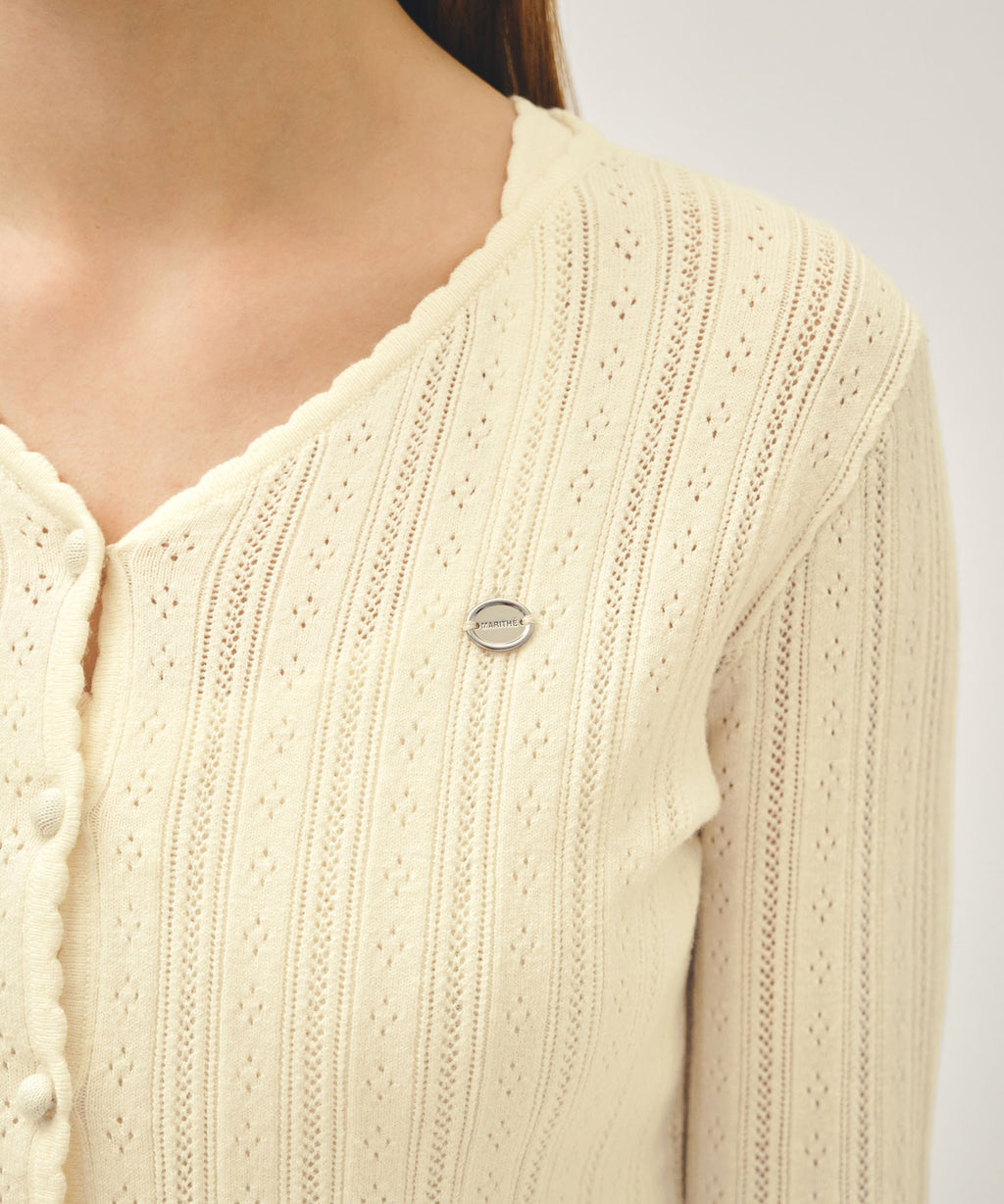 Marithe & Francois Girbaud - V-neck Crochet Knit Cardigan (Ivory) product image 3 | TRAB K-Fashion Australia
