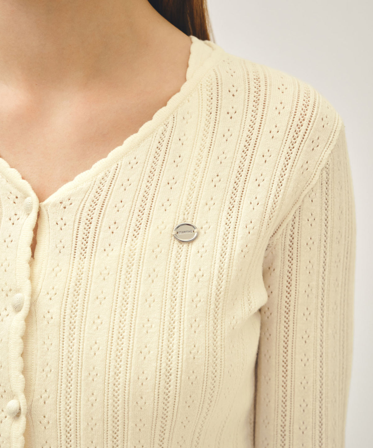 Marithe & Francois Girbaud - V-neck Crochet Knit Cardigan (Ivory) product image 3 | TRAB K-Fashion Australia