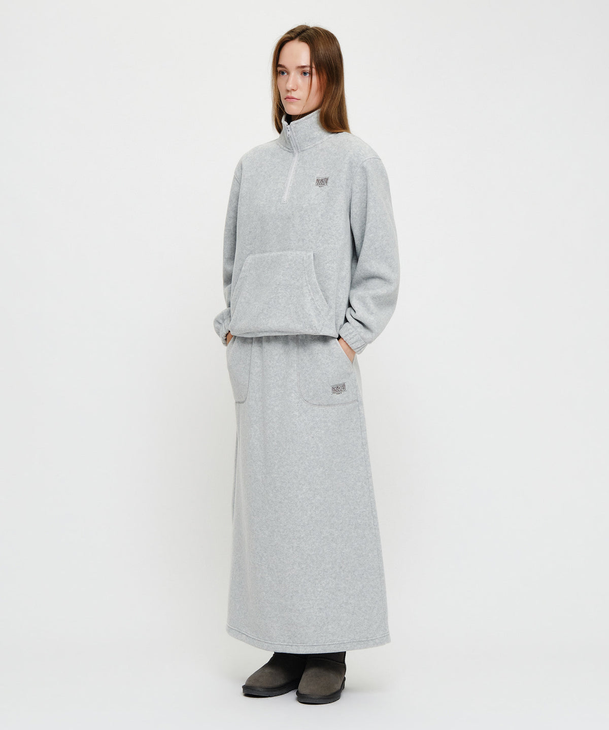 Marithe & Francois Girbaud - Classic Logo Long Fleece Skirt (Heather Gray) product image 4 | TRAB K-Fashion Australia