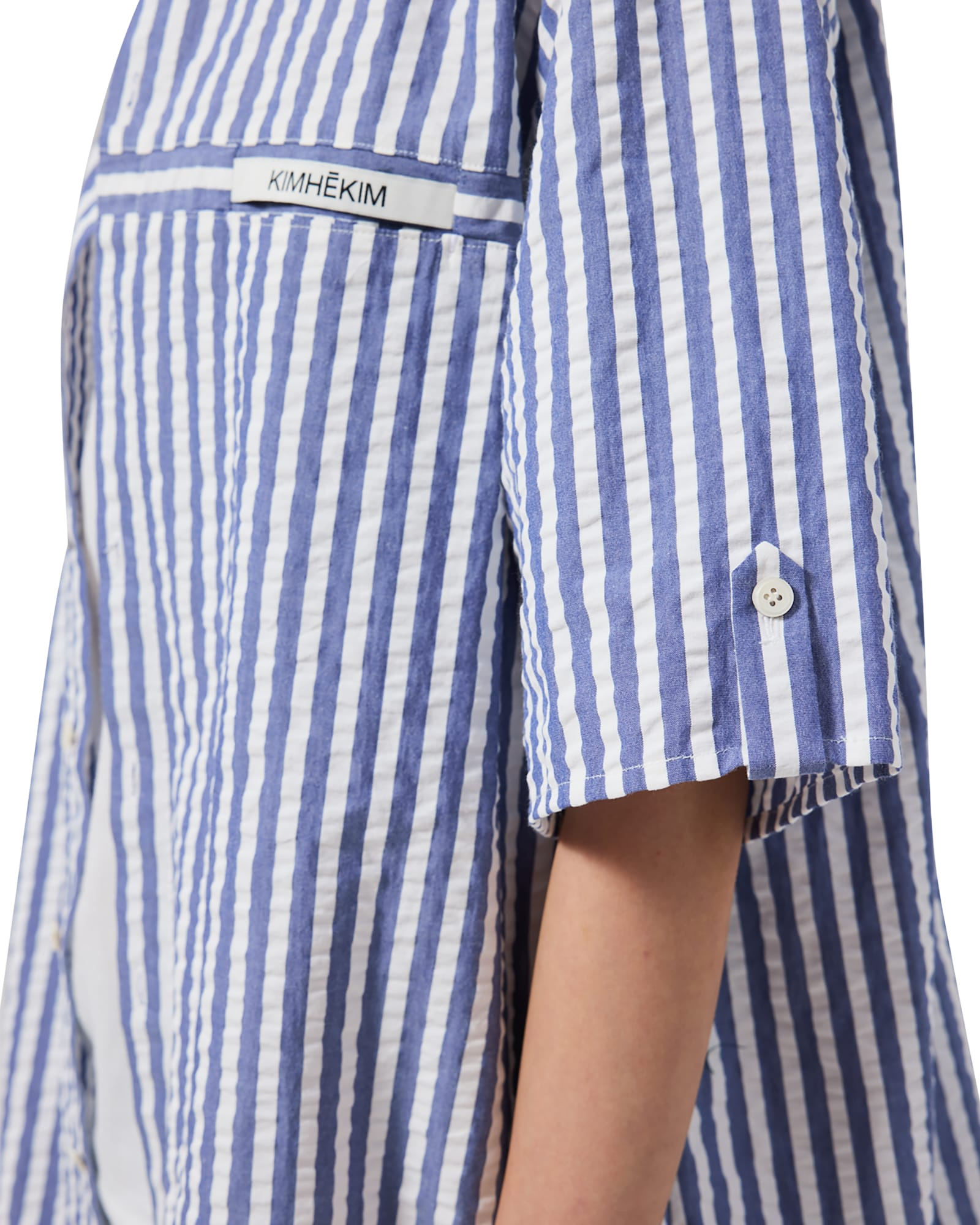 Kimhe Kim - Stripped Label Short Sleeves Shirt (Blue) product image 7 | TRAB K-Fashion Australia
