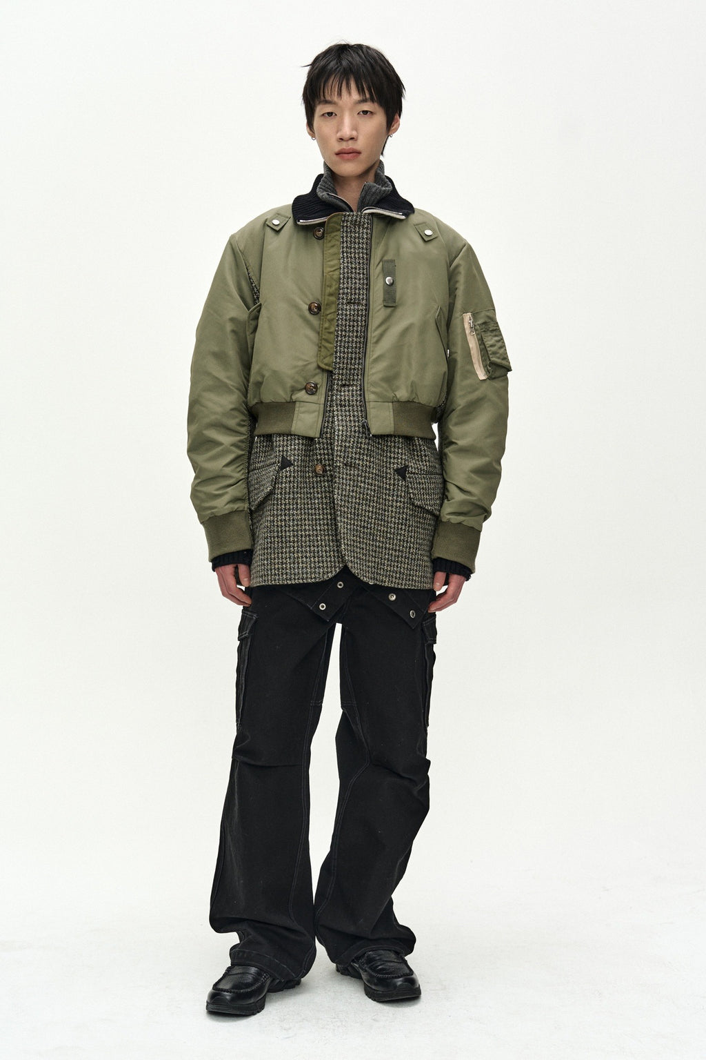 Andersson Bell - Unisex Deconstructed Layered Bomber Coat (Sage) product image 1 | TRAB K-Fashion Australia