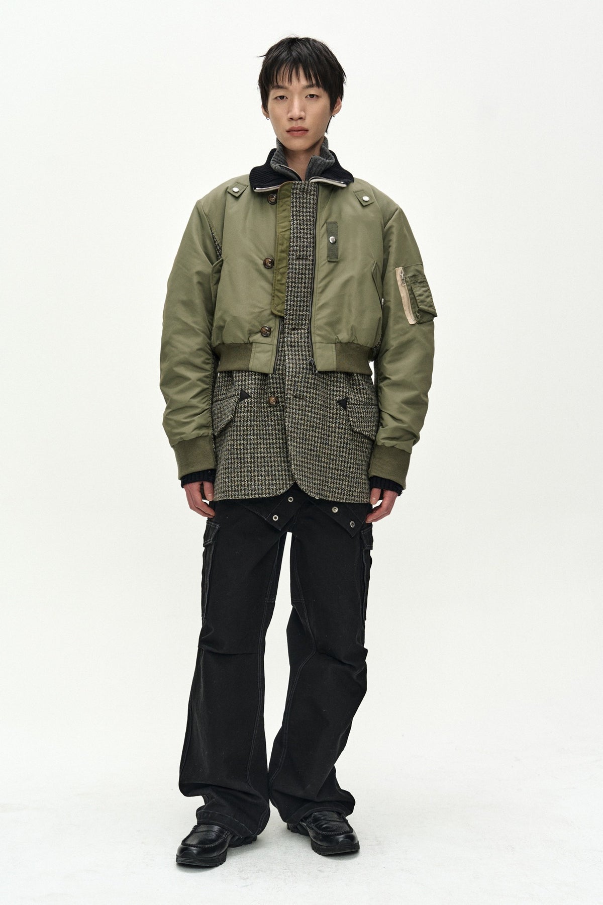 Andersson Bell - Unisex Deconstructed Layered Bomber Coat (Sage) product image 1 | TRAB K-Fashion Australia