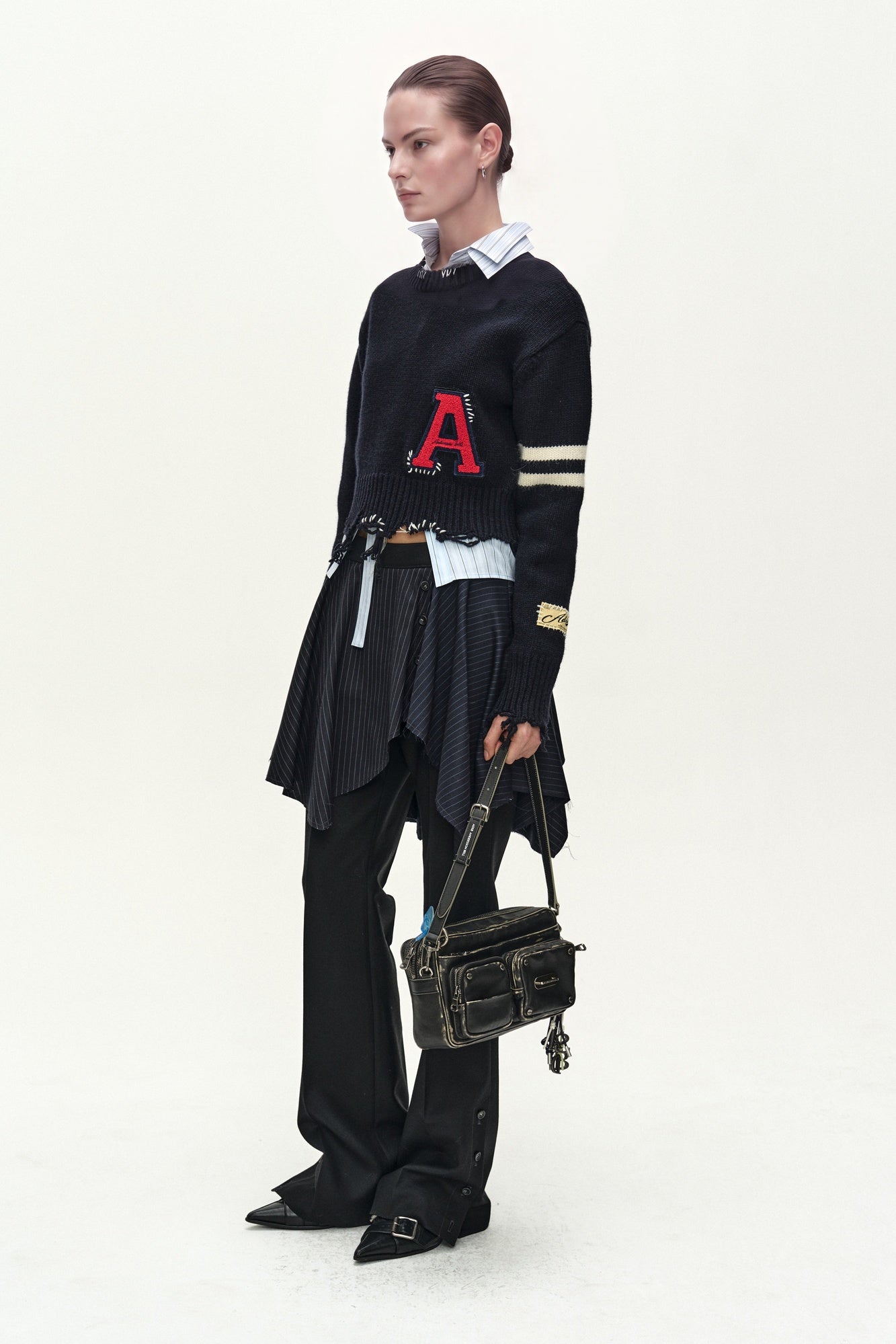 Andersson Bell - (essential) Distressed Varsity Patch Sweater (dark Navy) (Dark Navy) product image 2 | TRAB K-Fashion Australia