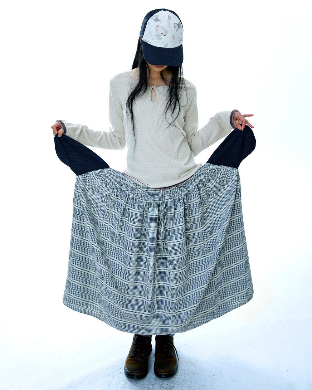 Coyseio - Wide Shirring Skirt (Navy) product image 5 | TRAB K-Fashion Australia