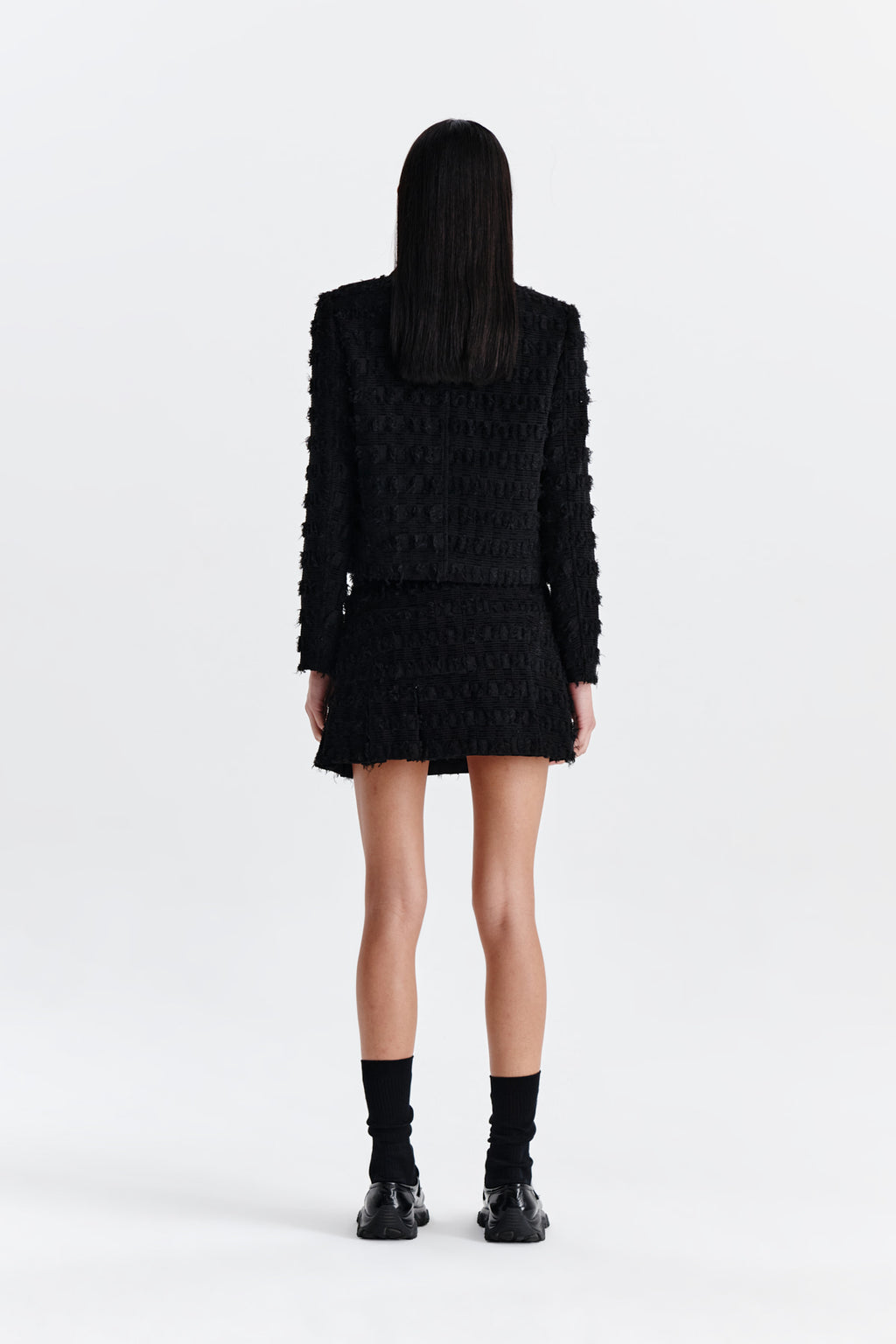 Matin Kim - Pleats Mixed Tweed Mini Skirt (Black) product image 7 | TRAB K-Fashion Australia