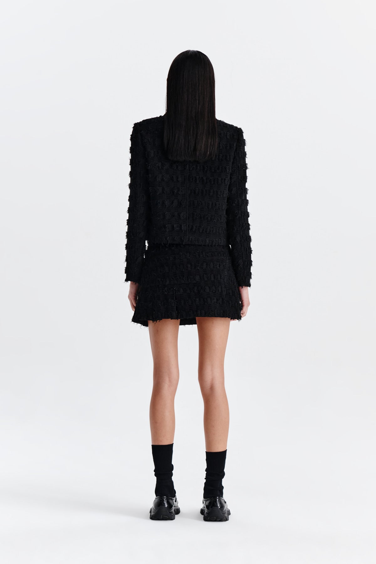 Matin Kim - Pleats Mixed Tweed Mini Skirt (Black) product image 7 | TRAB K-Fashion Australia