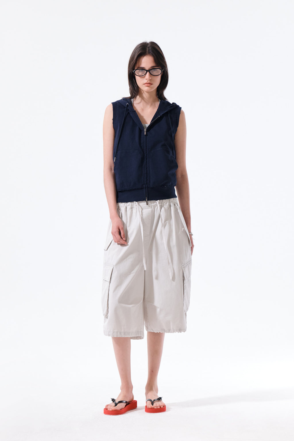 Matin Kim - Back Logo Jersey Hood Vest (Navy) product image 10 | TRAB K-Fashion Australia