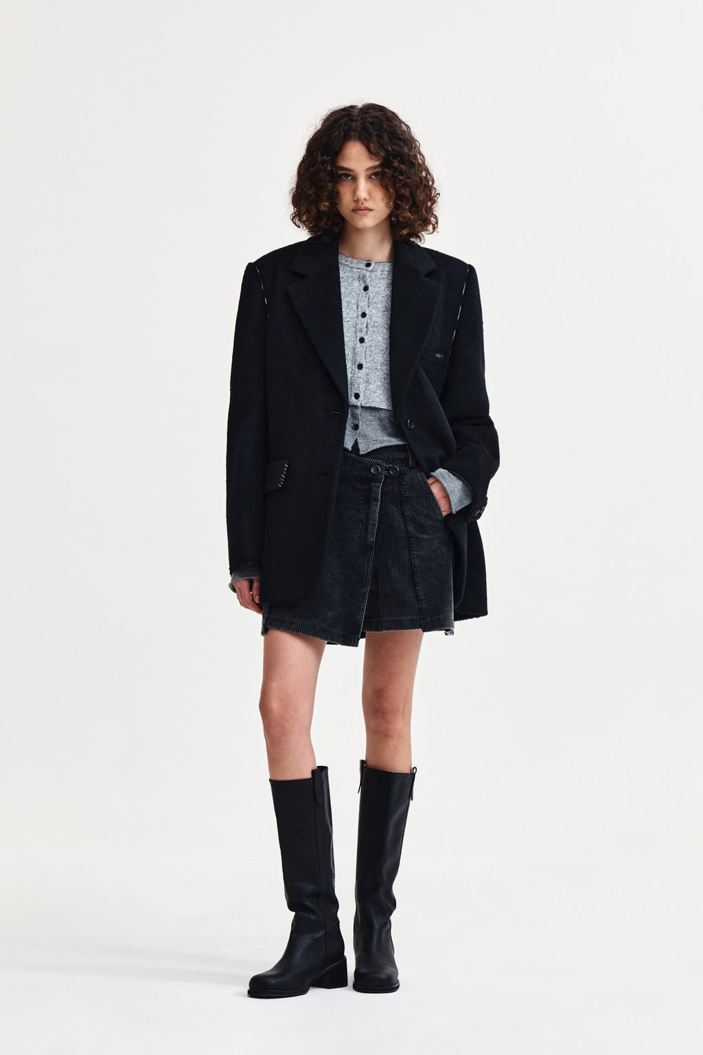 Matin Kim - Hairy Overfit Stitch Single Jacket (Black) product image 9 | TRAB K-Fashion Australia