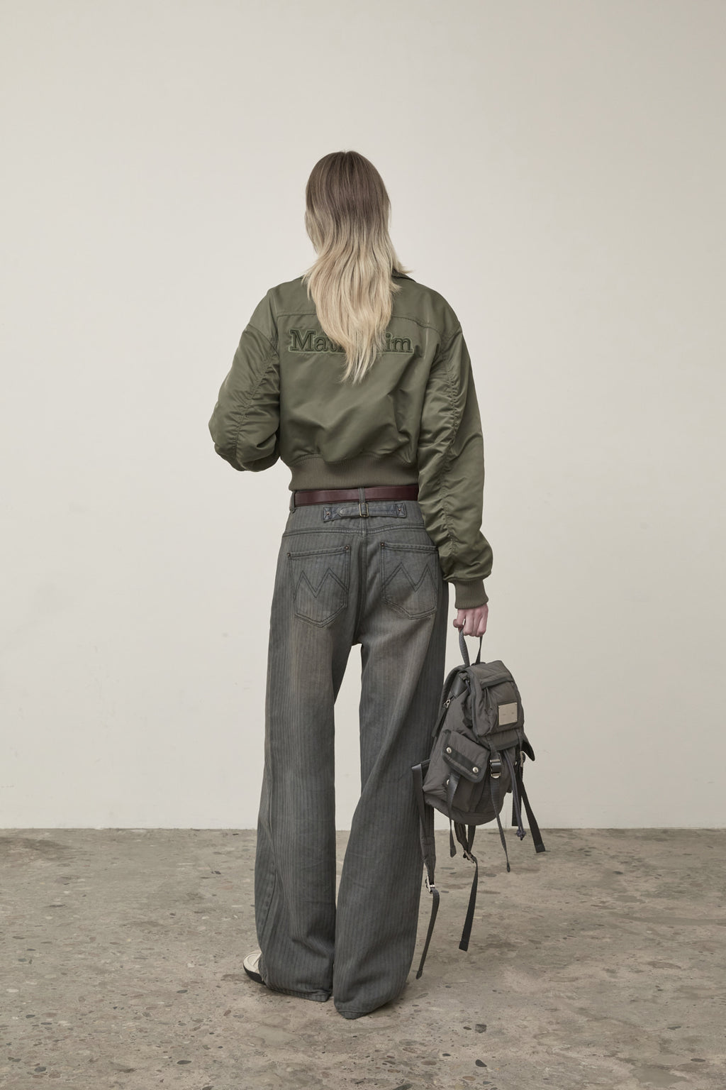 Matin Kim - Applique Logo Shirring Bomber Jumper (Khaki) product image 10 | TRAB K-Fashion Australia