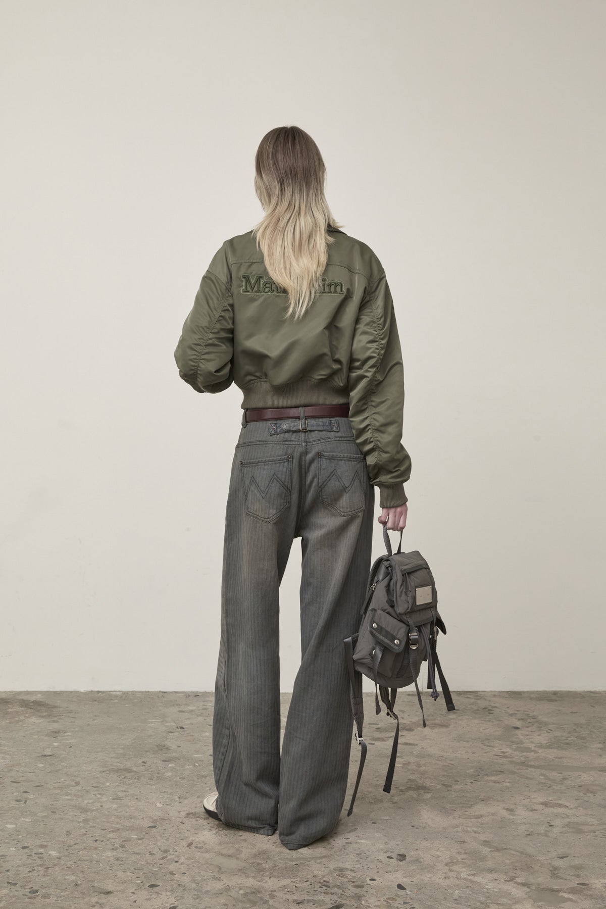 Matin Kim - Applique Logo Shirring Bomber Jumper (Khaki) product image 10 | TRAB K-Fashion Australia