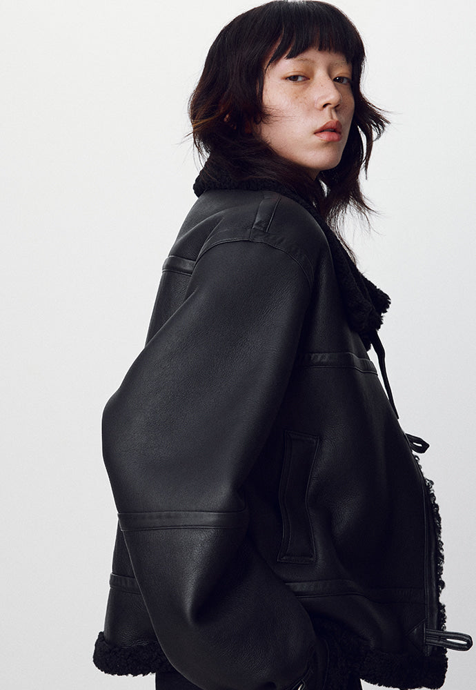 Tonywack - Lamb Leather Shearling Aviator Jacket (Black) product image 7 | TRAB K-Fashion Australia