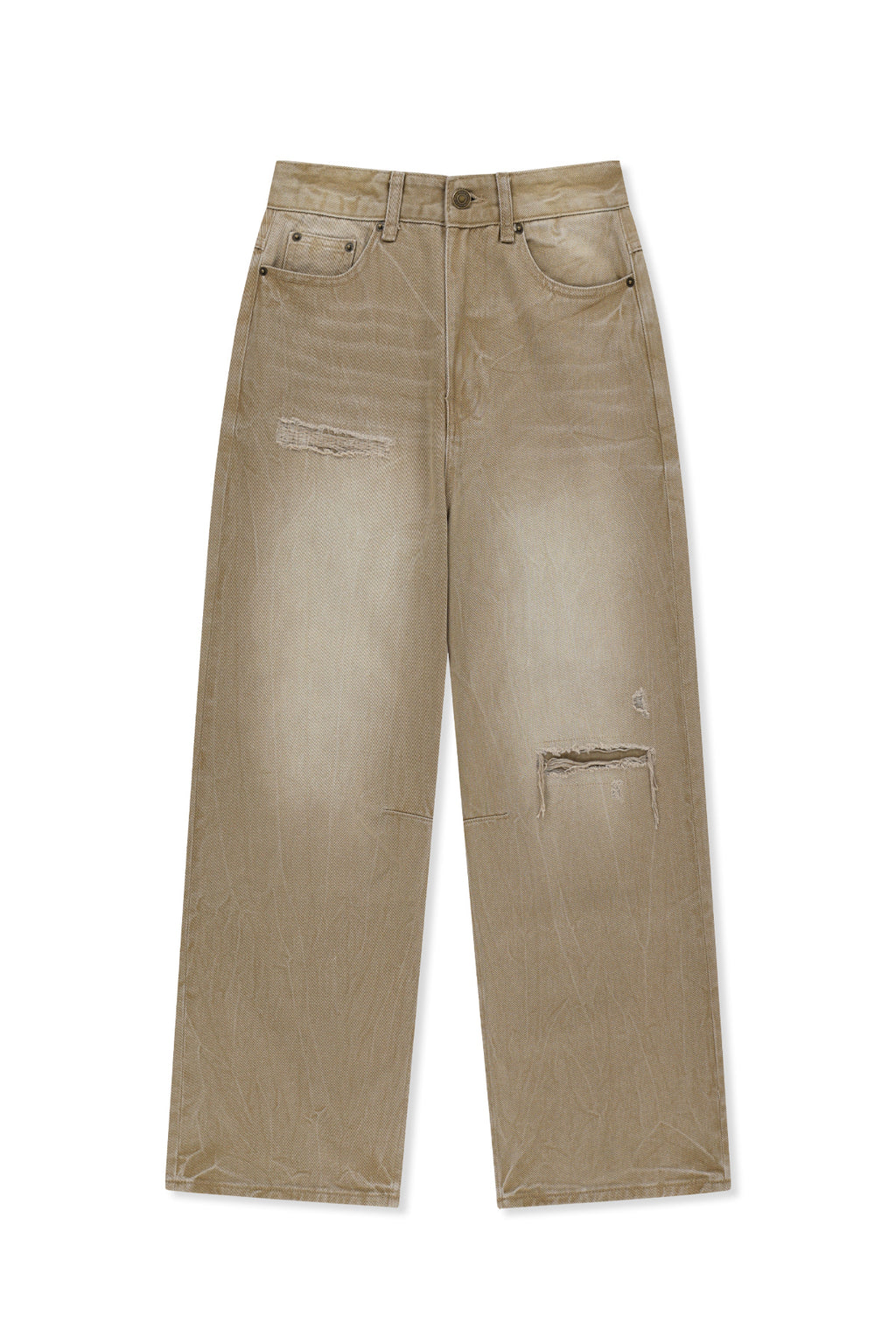 Matin Kim - Back Logo Washed Denim Pants (Beige) product image 1 | TRAB K-Fashion Australia