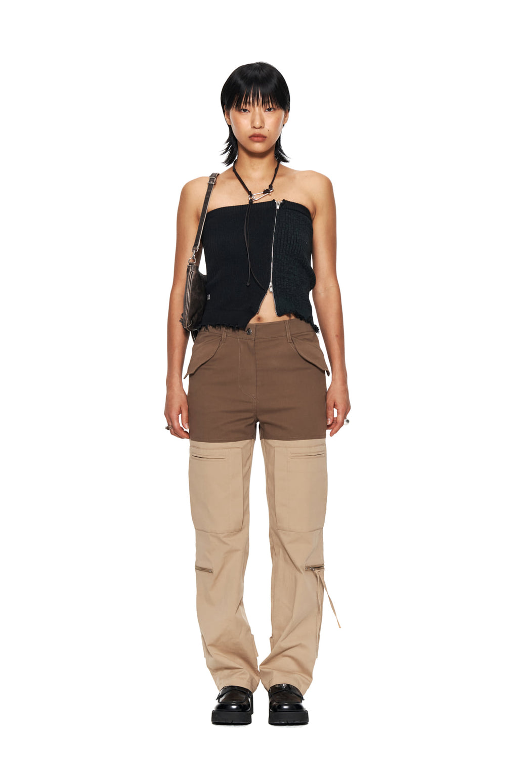 Matin Kim - Color Block Velcro Cargo Pants (Brown) product image 5 | TRAB K-Fashion Australia
