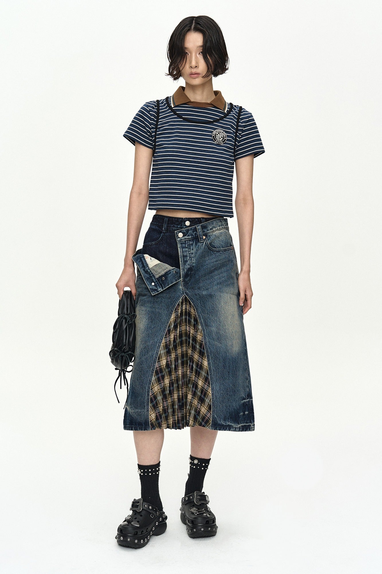 Andersson Bell - Shirring Binding Stripe Collar Top (Blue) product image 1 | TRAB K-Fashion Australia