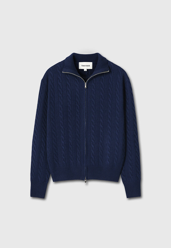 Tonywack - Super Fine Wool Cable Knit Zip-Up (Navy Blue) product image 7 | TRAB K-Fashion Australia