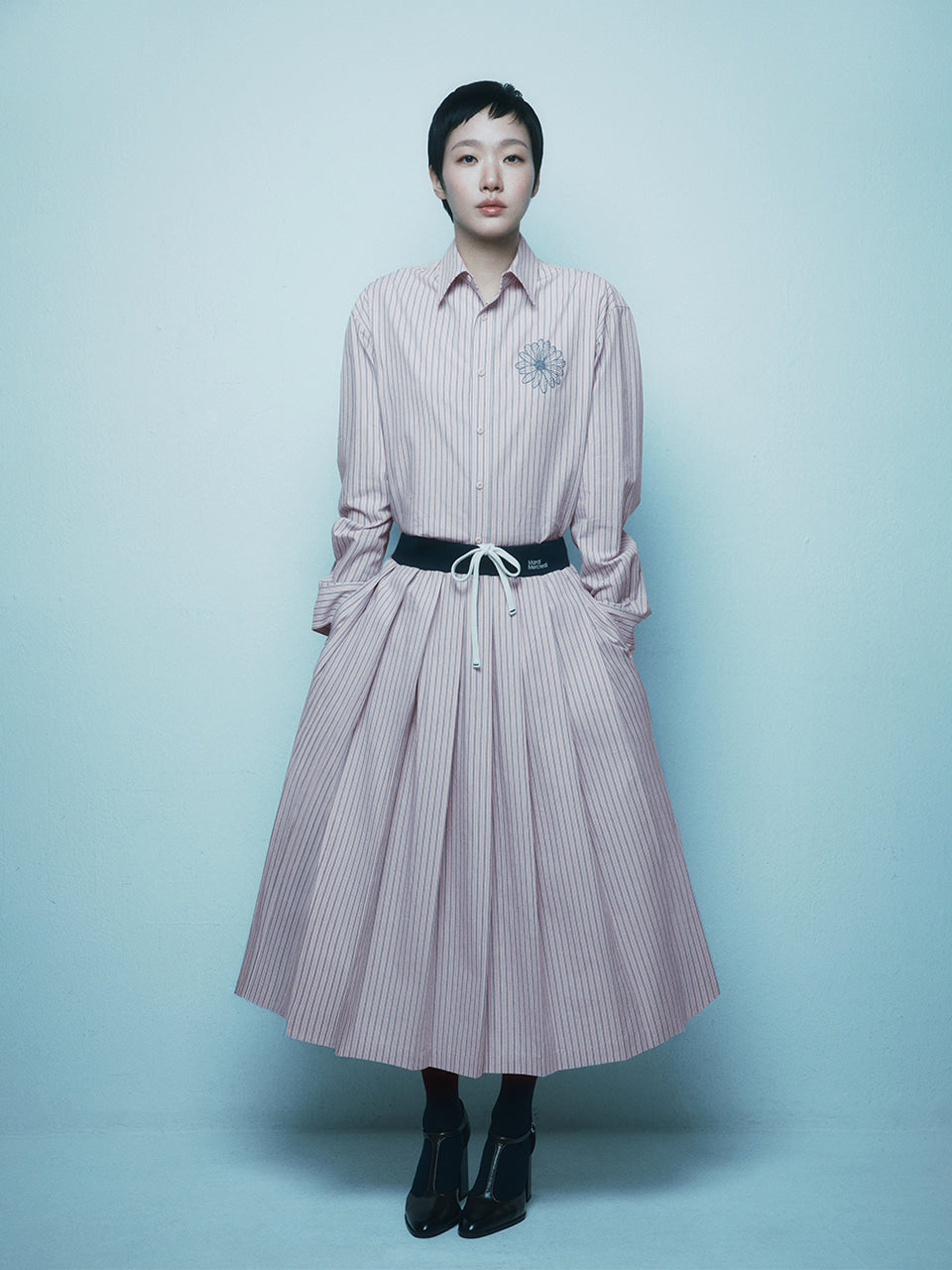 Mardi Mercredi - Cotton Pleated Maxi Skirt Stripe (Pink) product image 1 | TRAB K-Fashion Australia