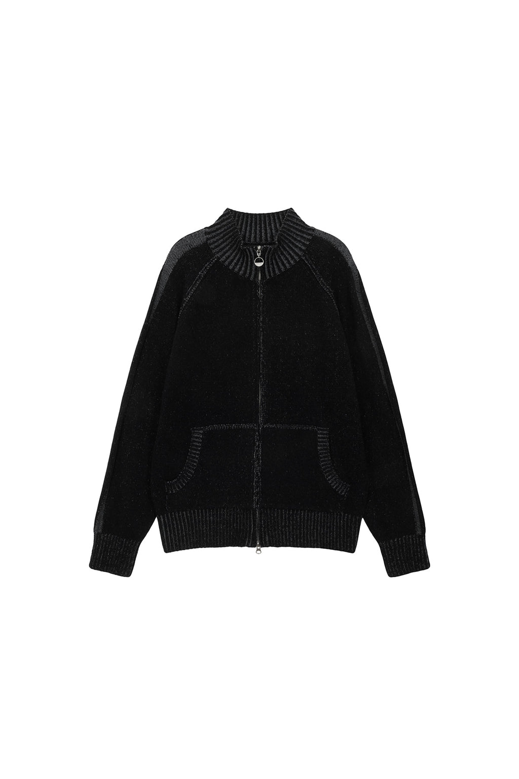 Matin Kim - Two Tone Mixed Knit Zip Up (Navy) product image 11 | TRAB K-Fashion Australia