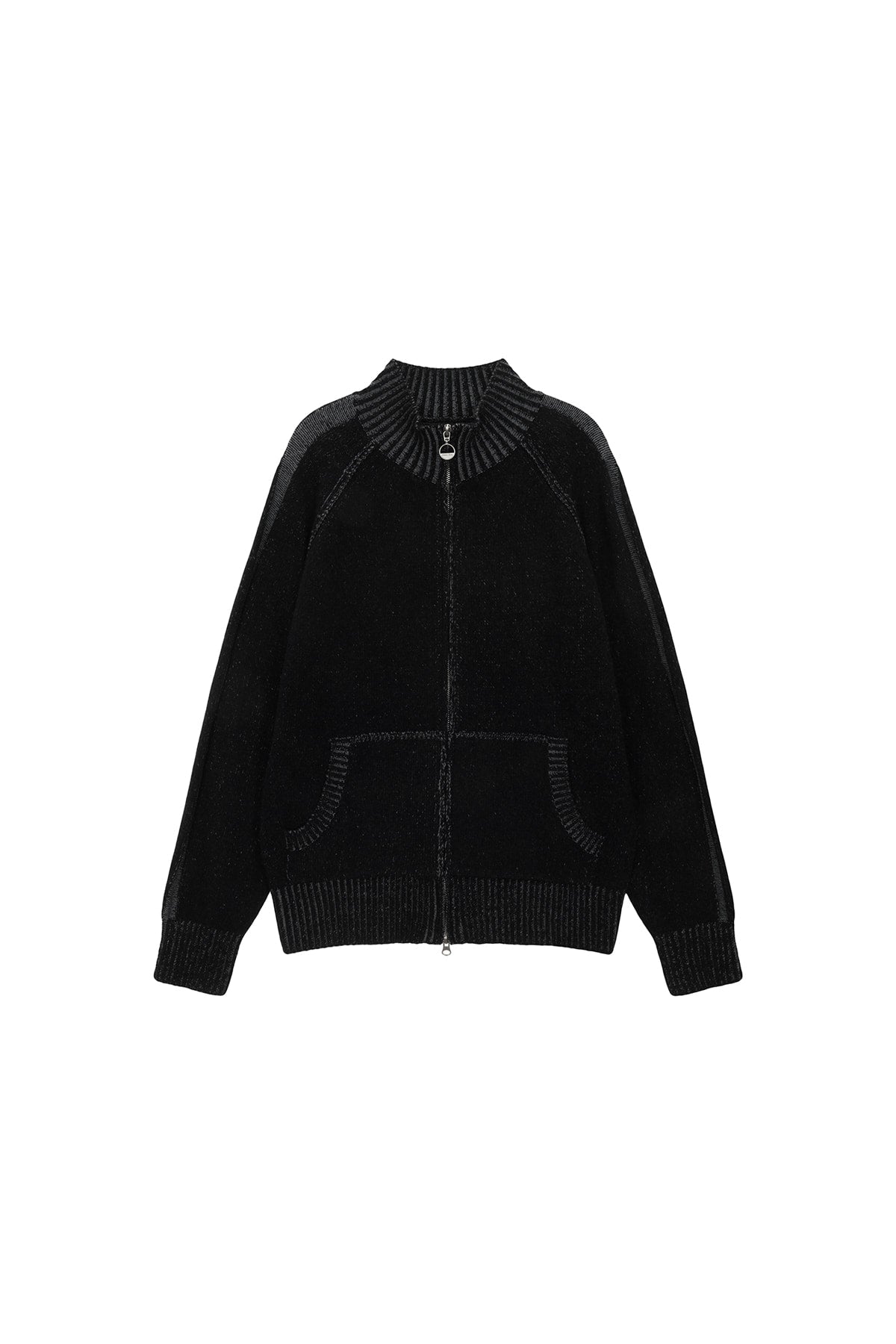 Matin Kim - Two Tone Mixed Knit Zip Up (Navy) product image 11 | TRAB K-Fashion Australia