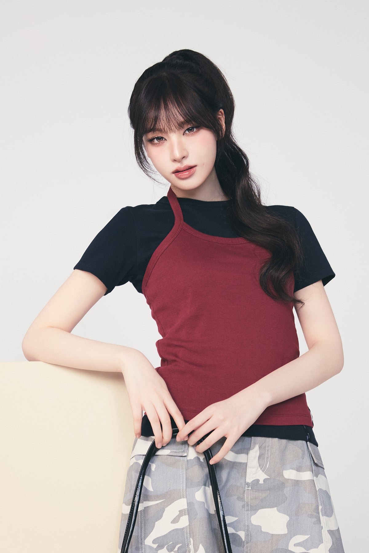 Matin Kim - Label Detail Halter Tank Top (Wine) product image 1 | TRAB K-Fashion Australia